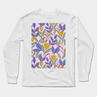 Tropical leaves and flowers botanical pattern in lavender Long Sleeve T-Shirt